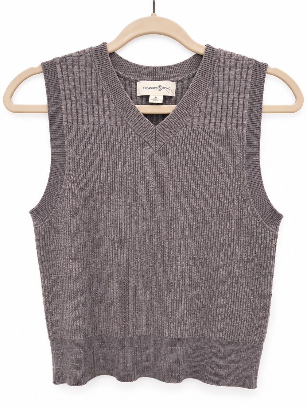 Treasure & Bond Nordstrom Gray Ribbed V-Neck Sweater Vest Size Small